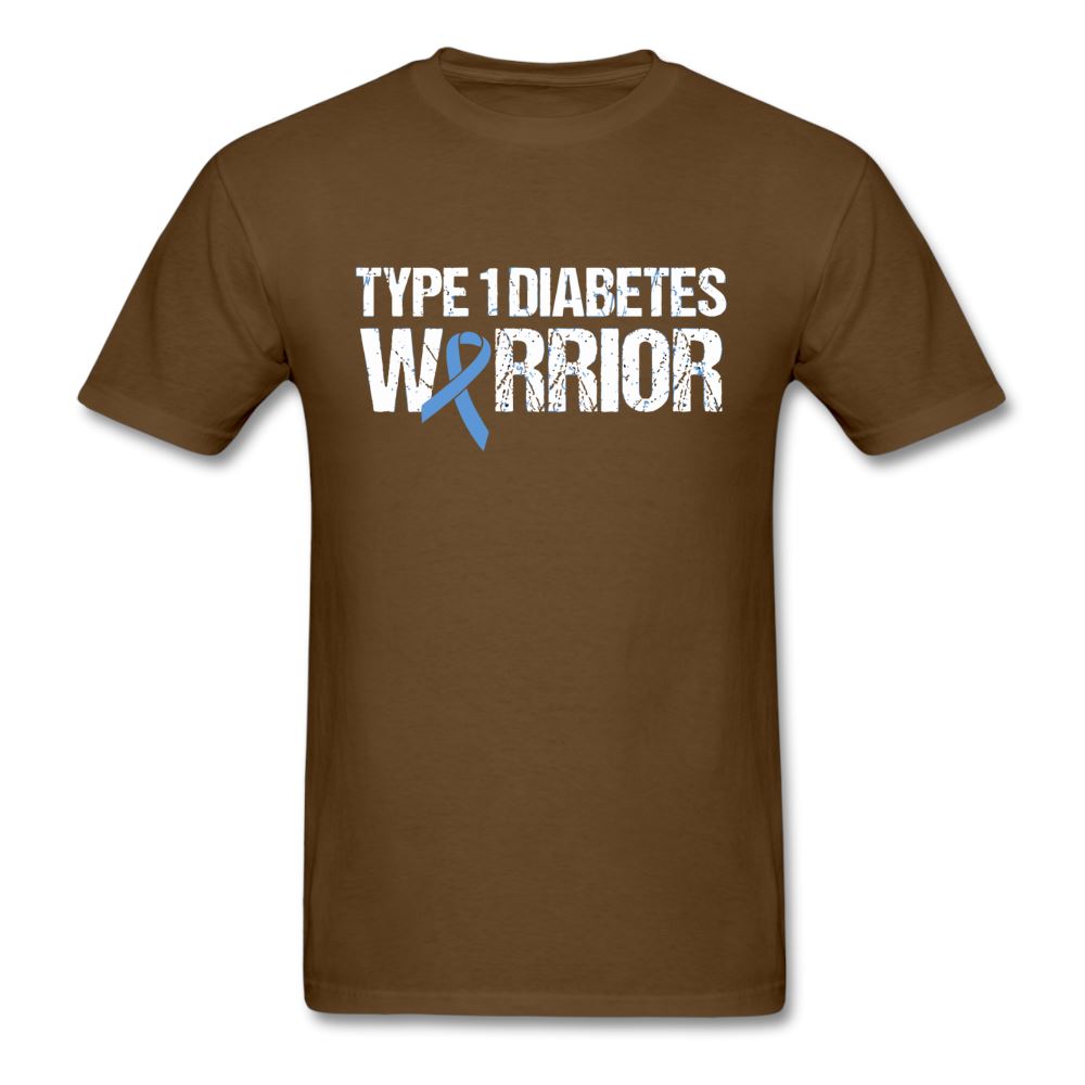 Type 1 Diabetes Warrior Blue Ribbon Pride T-Shirt - brown