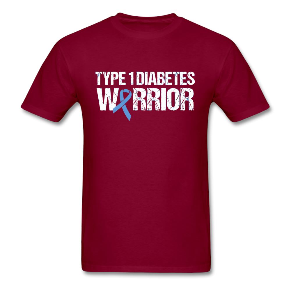Type 1 Diabetes Warrior Blue Ribbon Pride T-Shirt - burgundy