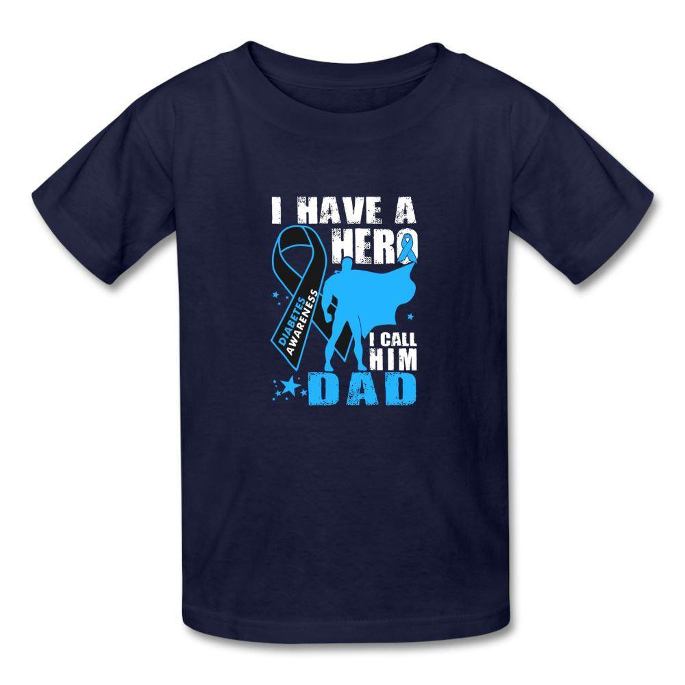 I have a Hero I call Him Dad Diabetes Superhero Kids' T-Shirt - navy