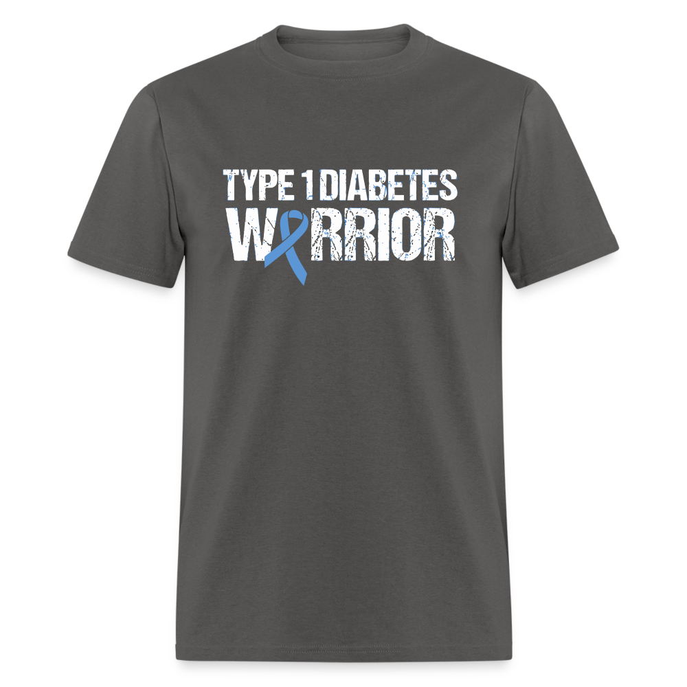 Type 1 Diabetes Warrior Blue Ribbon Pride T-Shirt - charcoal