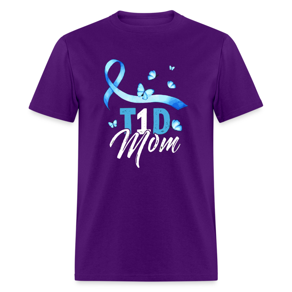 T1D Mom Blue Diabetes Ribbon Awareness Unisex Classic T-Shirt - purple