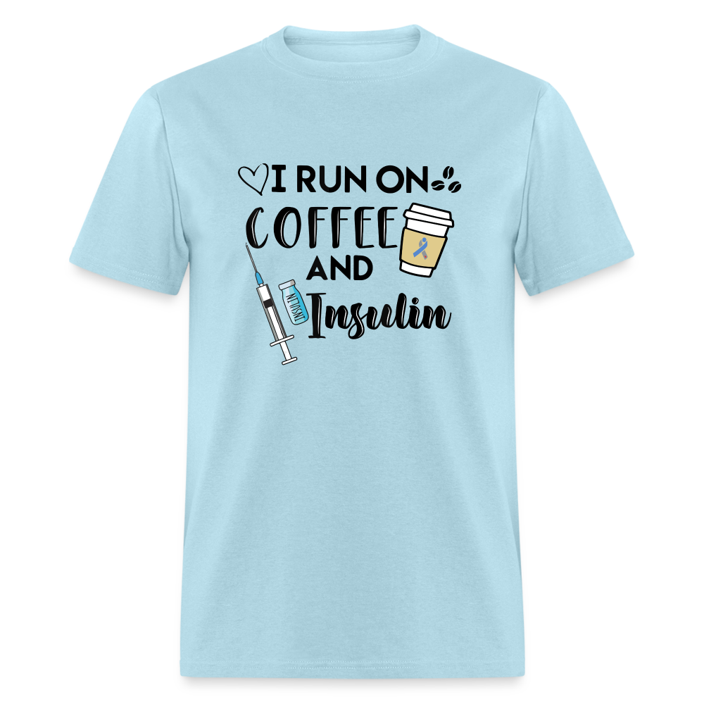 I Run On Coffee & Insulin Adult Unisex Softstyle T-Shirt - powder blue