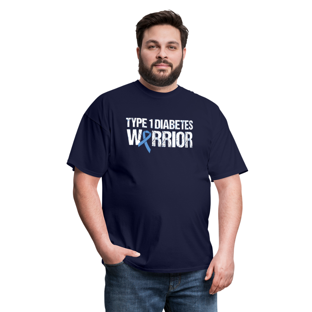 Type 1 Diabetes Warrior Blue Ribbon Pride T-Shirt - navy