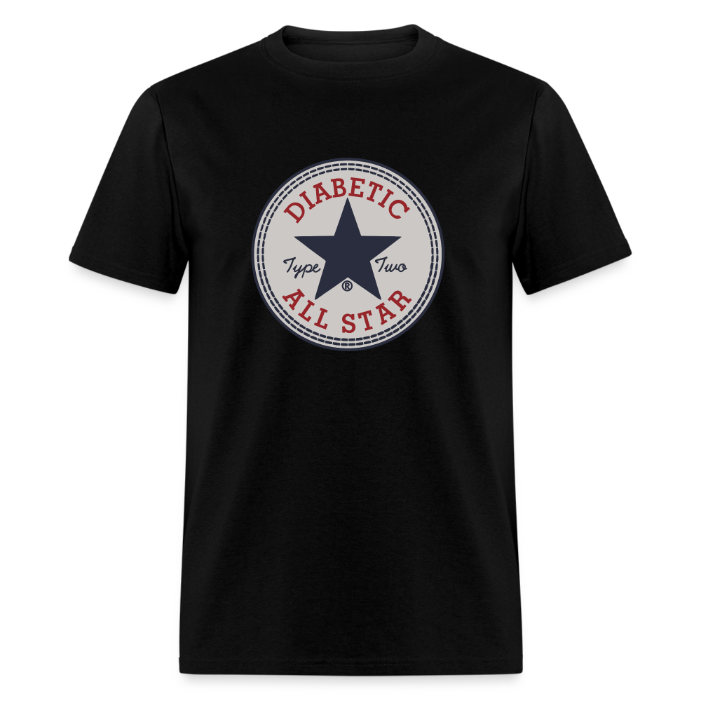 Type 2 All-Star Diabetic Adult Unisex Ringspun Cotton T-Shirt - black