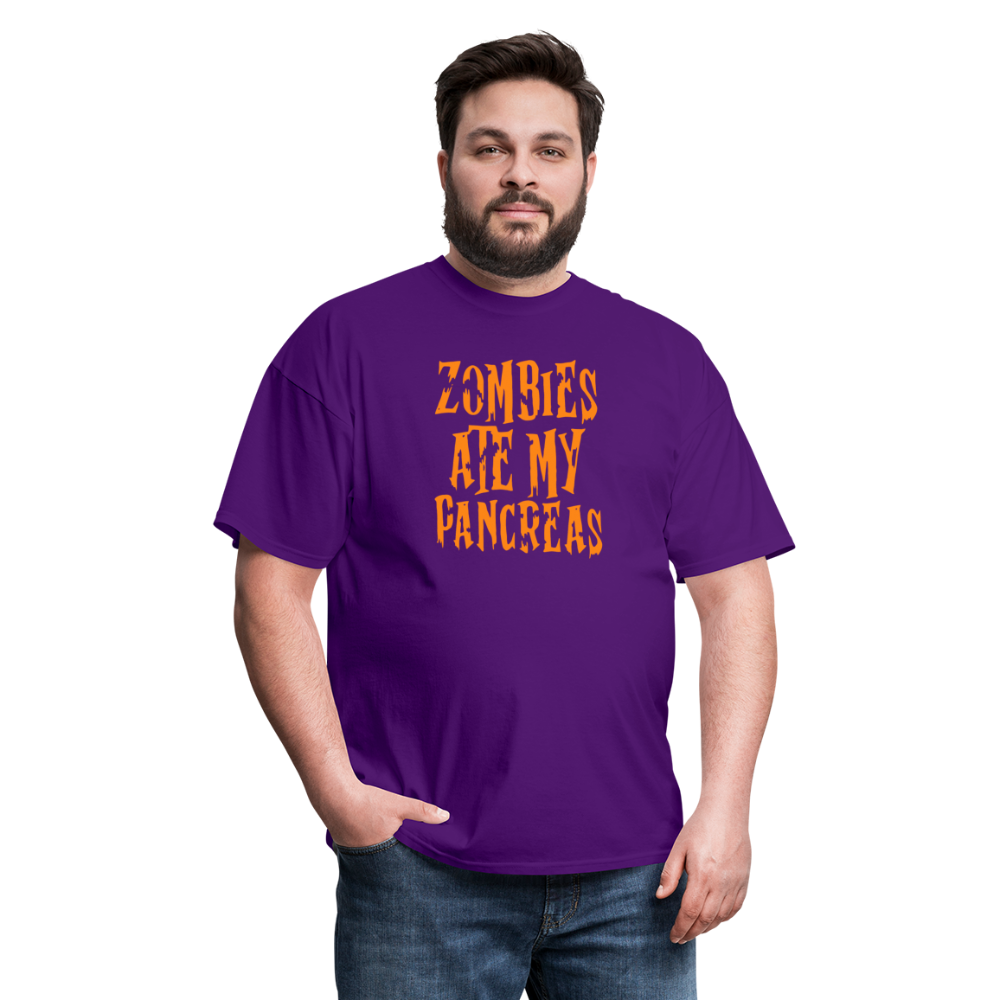 Zombies Ate My Pancreas Diabetic Humor Adult T-Shirt - purple