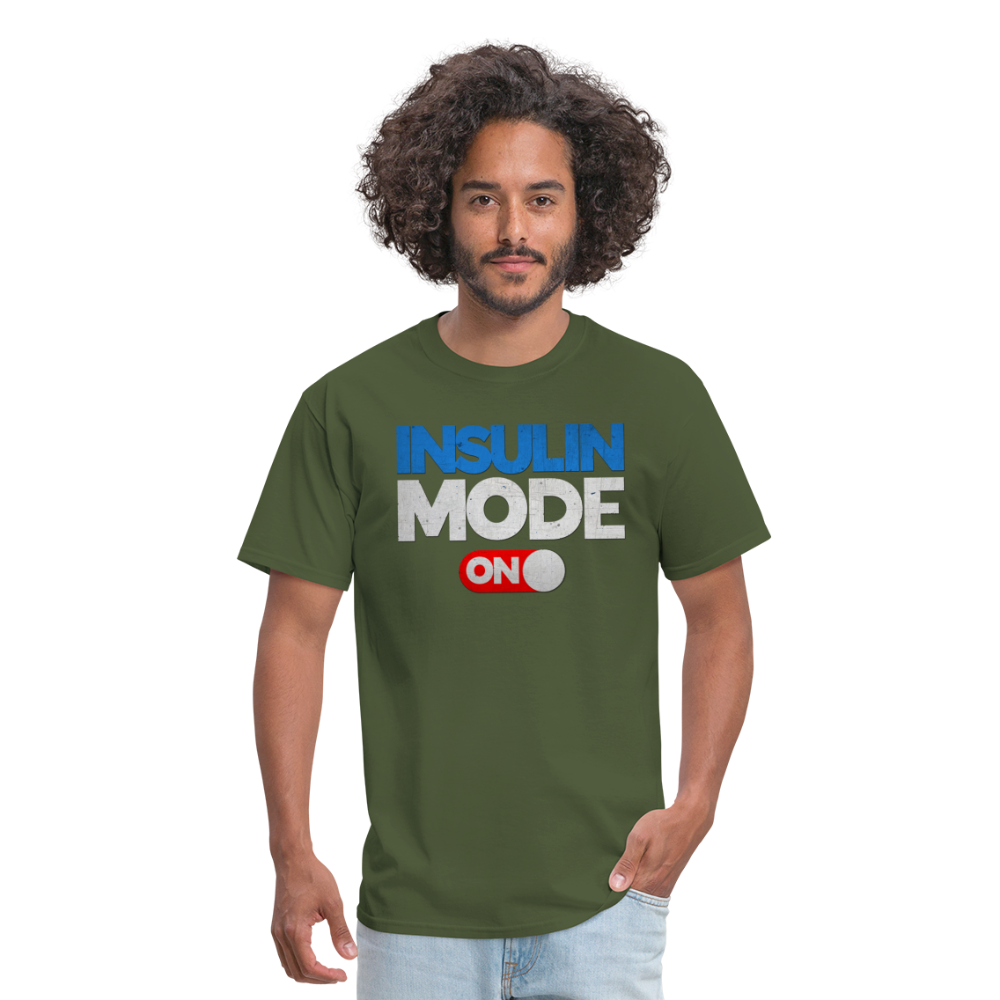 Insulin Mode "ON" Adult Diabetic Humor Unisex T-Shirt - military green