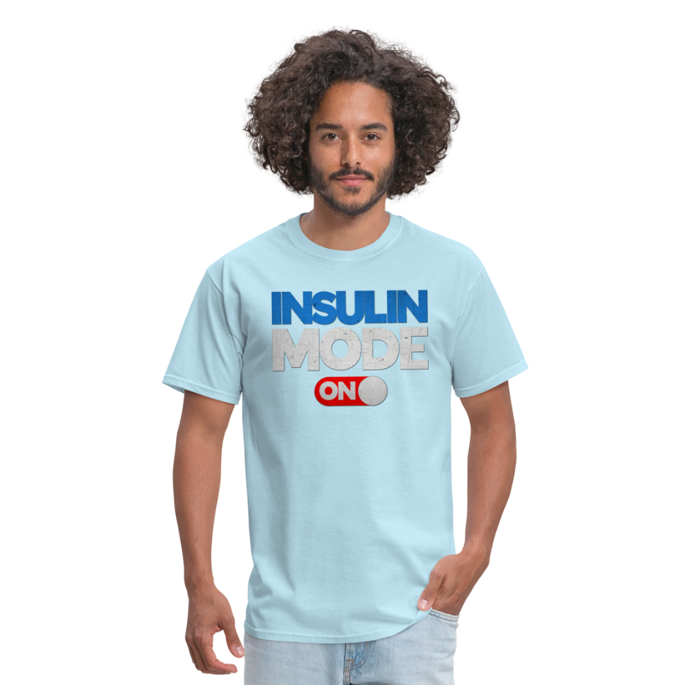 Insulin Mode "ON" Adult Diabetic Humor Unisex T-Shirt - powder blue