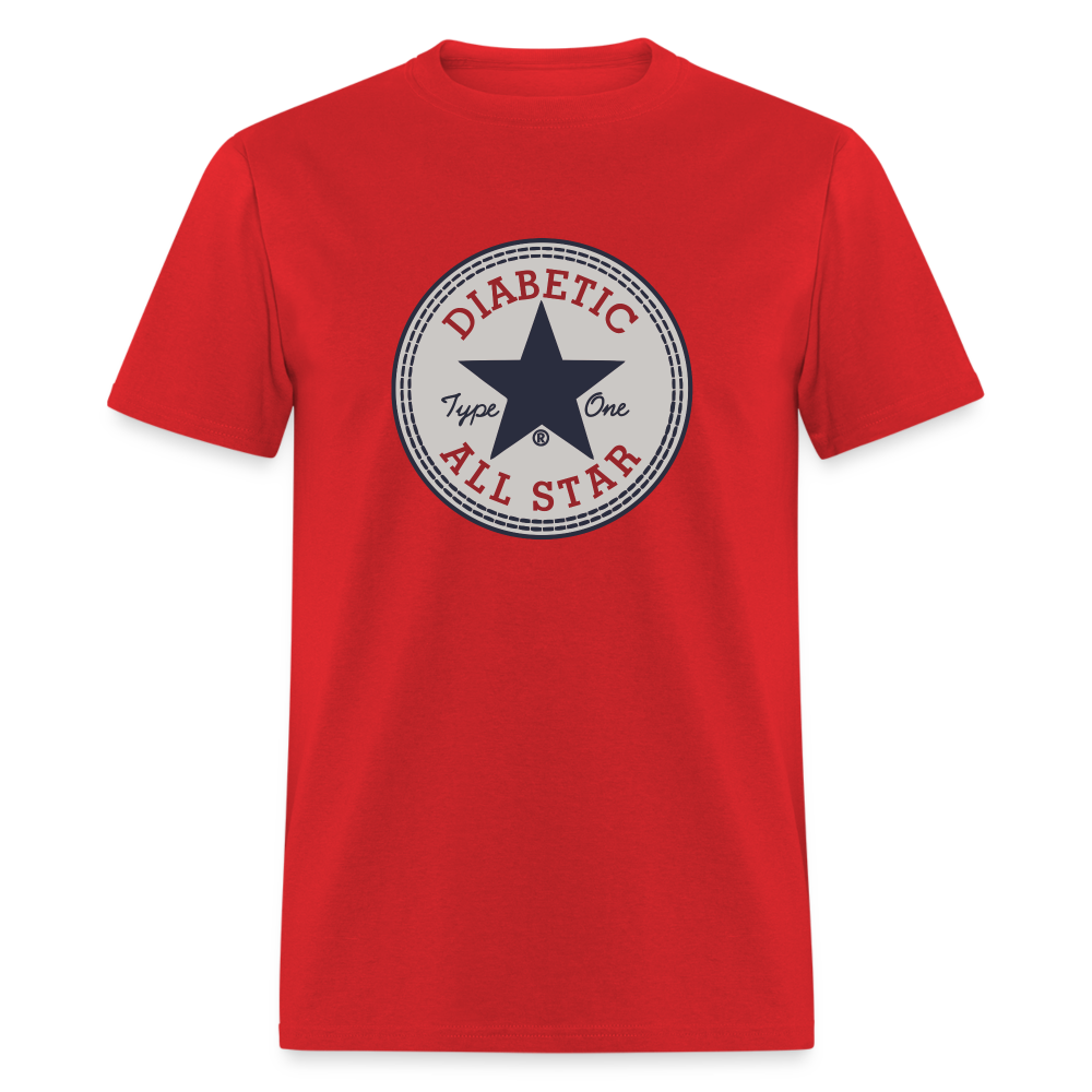 Type 1 All-Star Diabetic Morale Adult Unisex Ringspun Cotton T-Shirt - red