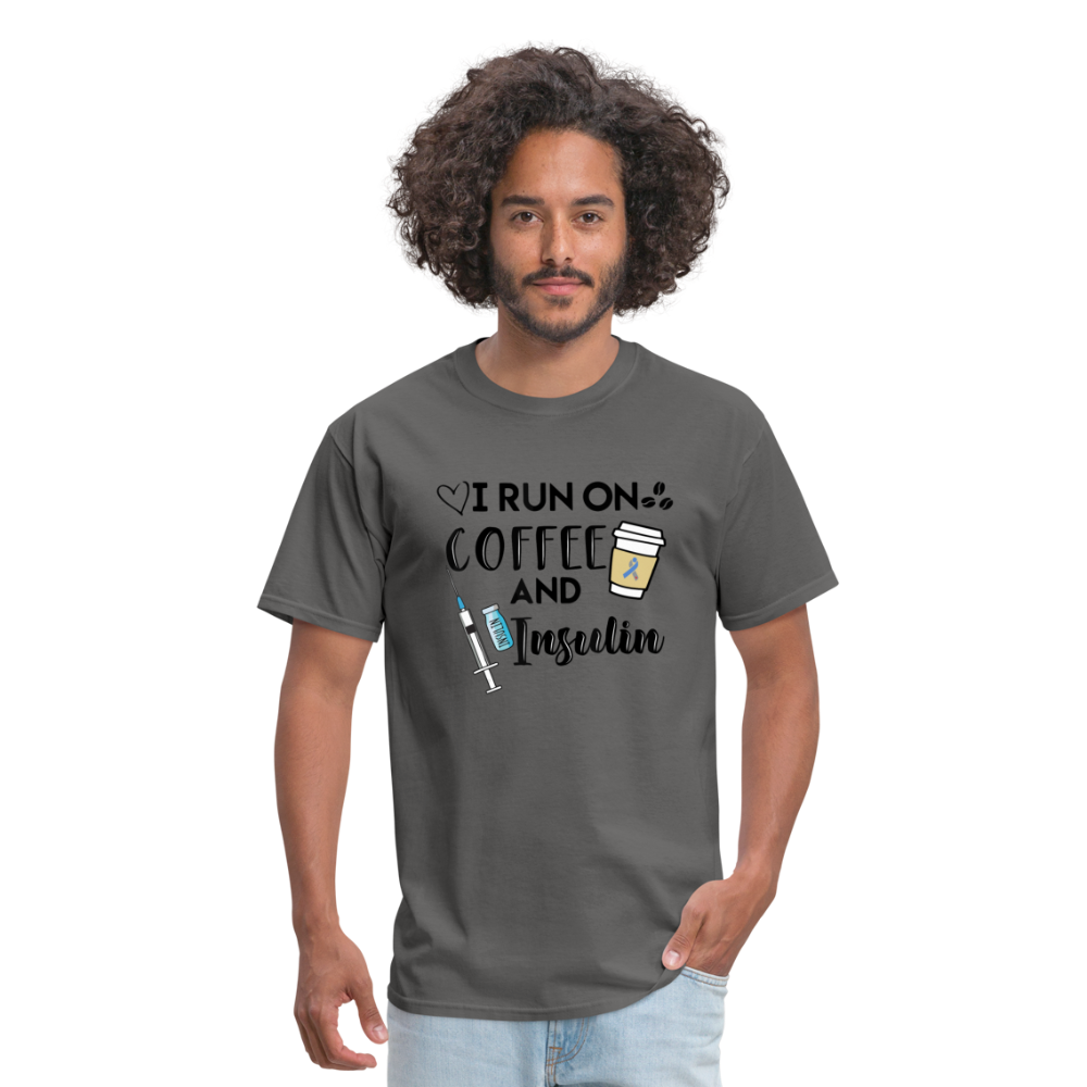 I Run On Coffee & Insulin Adult Unisex Softstyle T-Shirt - charcoal