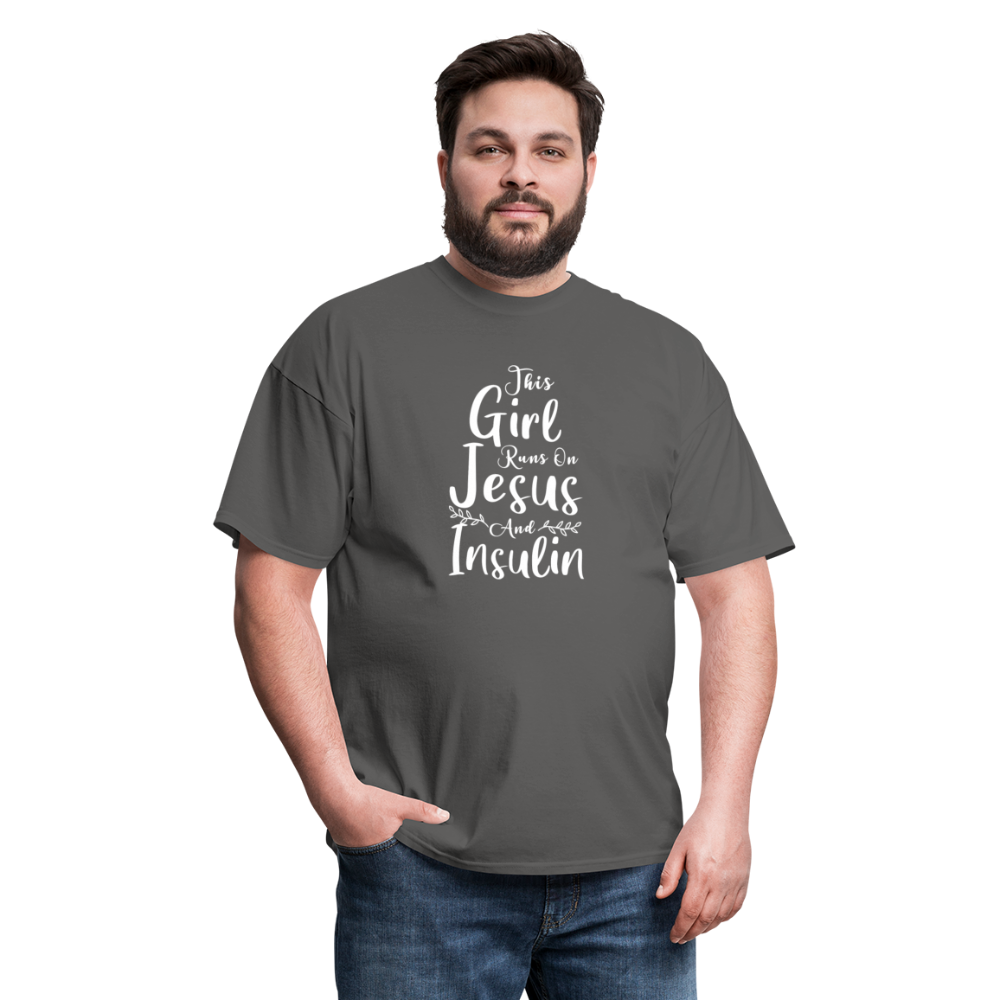 This Girl Runs On Jesus And Insulin Diabetes Awareness Unisex Classic T-Shirt - charcoal