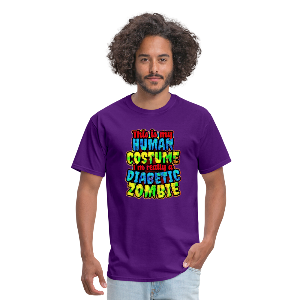 Human Costume Diabetic Zombie T-Shirt Halloween Humor : Unisex Tee Shirt - purple