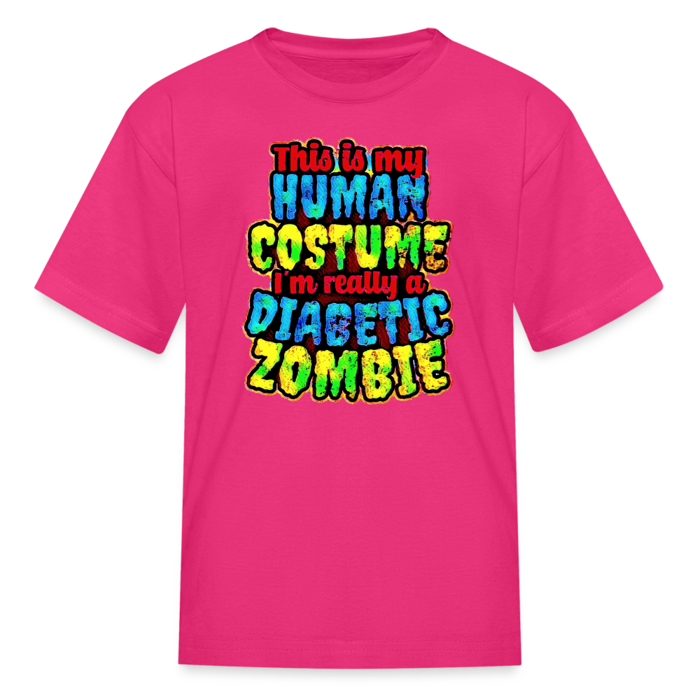 Diabetic zombie Halloween Type 1 diabetes kids T-shirt in fuchsia