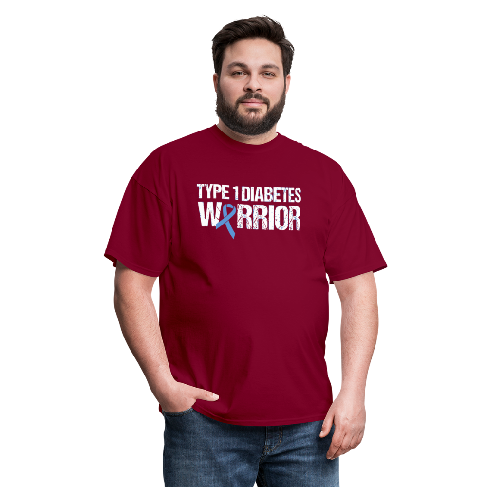 Type 1 Diabetes Warrior Blue Ribbon Pride T-Shirt - burgundy