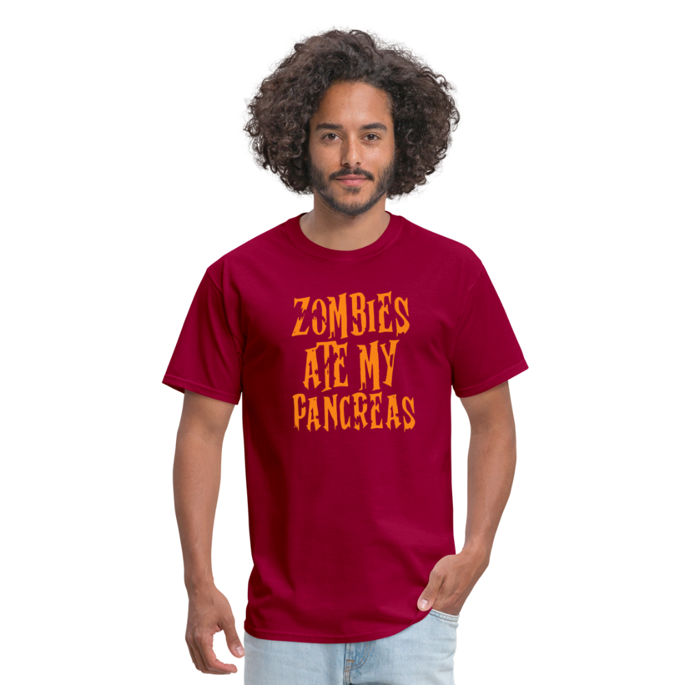 Zombies Ate My Pancreas Diabetic Humor Adult T-Shirt - dark red