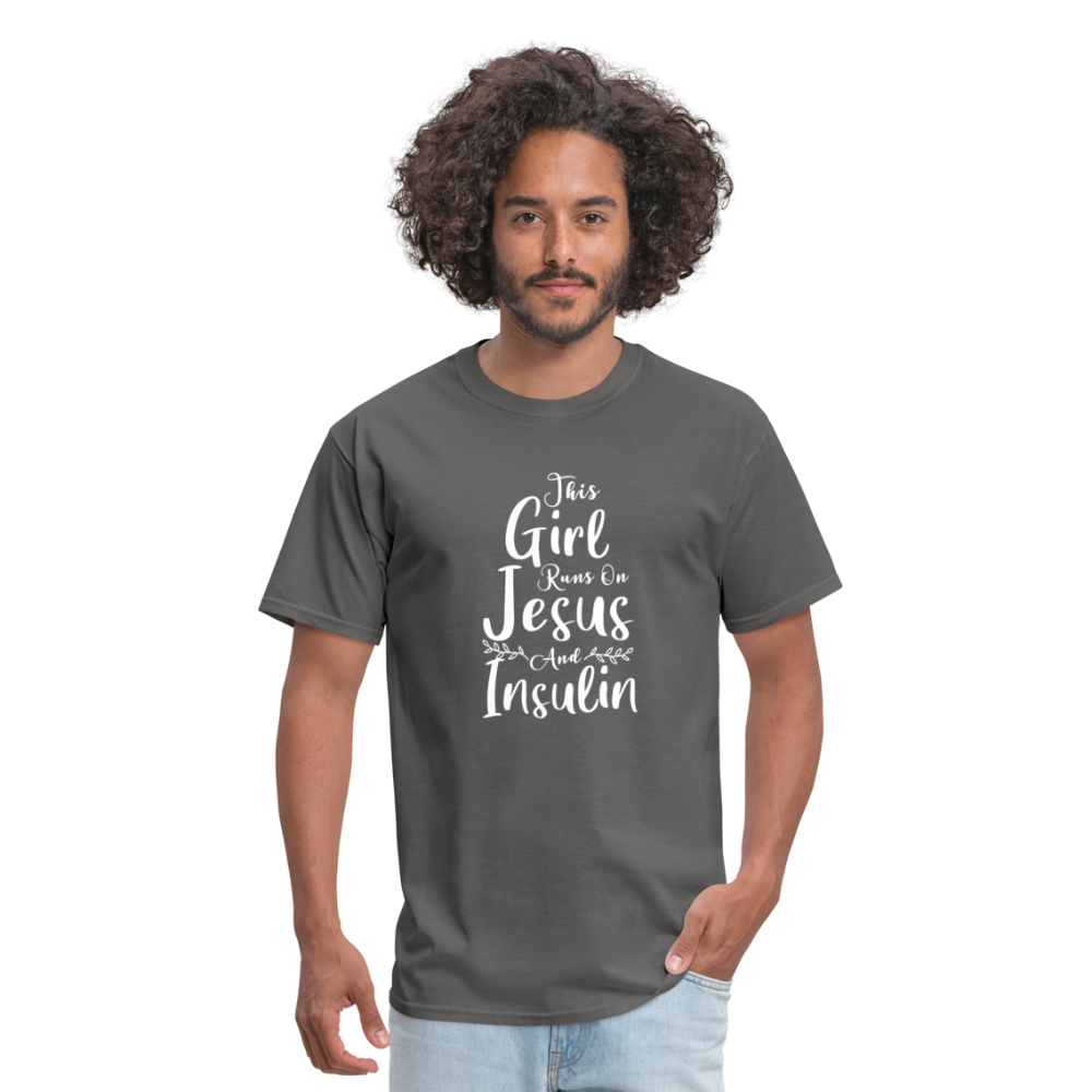 This Girl Runs On Jesus And Insulin Diabetes Awareness Unisex Classic T-Shirt - charcoal