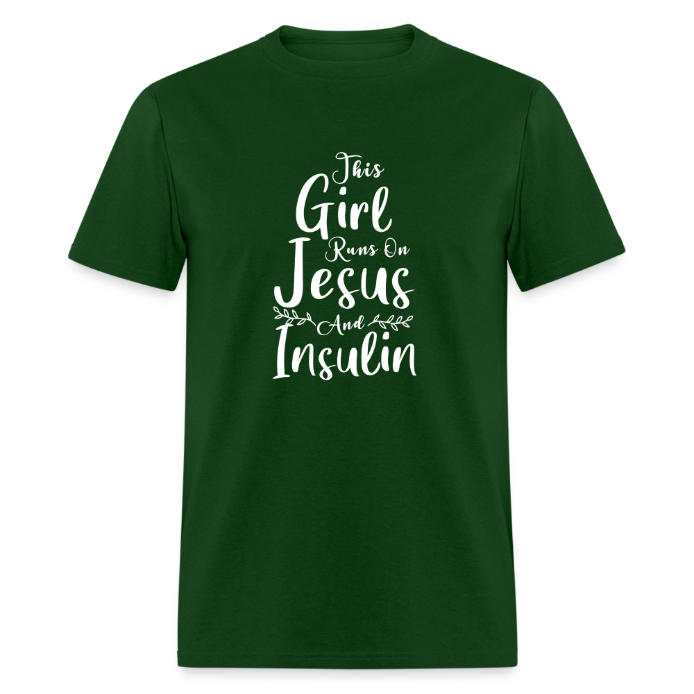 This Girl Runs On Jesus And Insulin Diabetes Awareness Unisex Classic T-Shirt - forest green