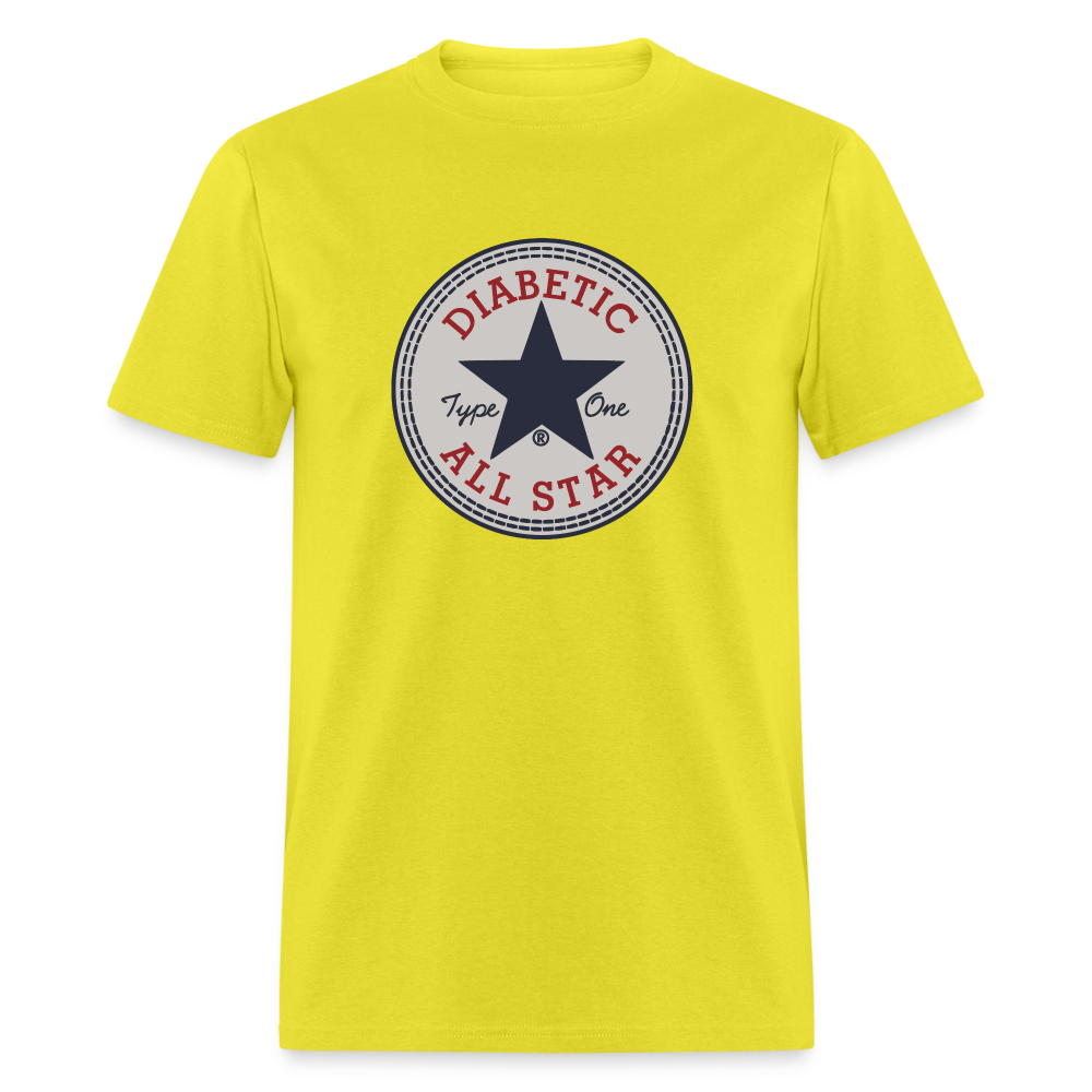 Type 1 All-Star Diabetic Morale Adult Unisex Ringspun Cotton T-Shirt - yellow