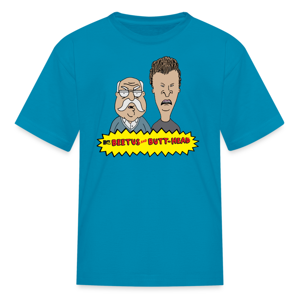 Beetus and Butthead kids diabetes humor T-shirt in turquoise