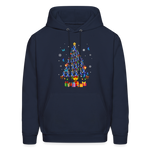 Diabetes Awareness Blue Ribbon Holiday Christmas Tree Sweater - navy