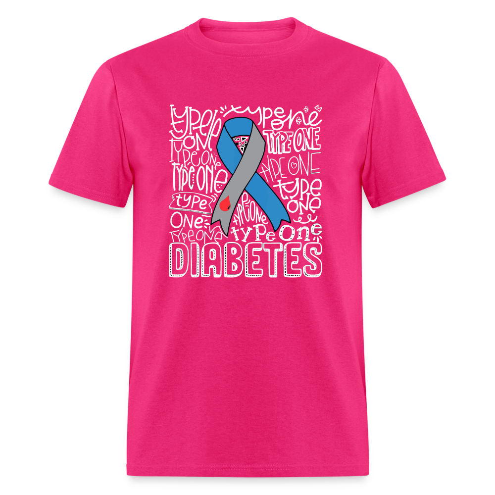 Diabetes Awareness Ribbon Word Art Artwork Unisex Softyle T-Shirt - fuchsia