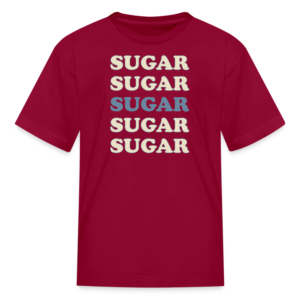 Hey Sugar Sugar Type 1 diabetes humor kids T-shirt in dark red