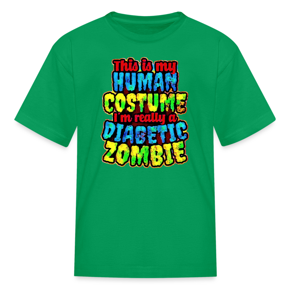 Diabetic zombie Halloween Type 1 diabetes kids T-shirt in kelly green