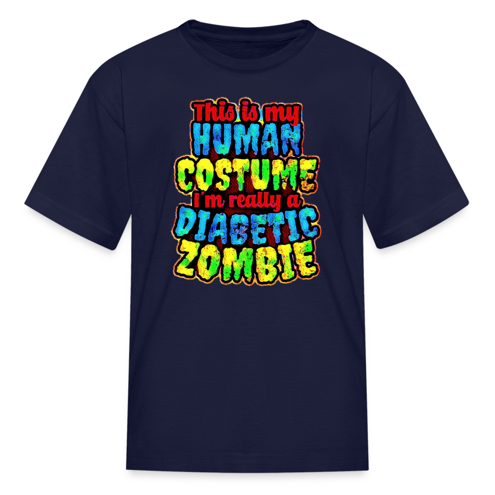 Human Costume & Diabetic Zombie Halloween Funny Kids Youth T-Shirt - navy