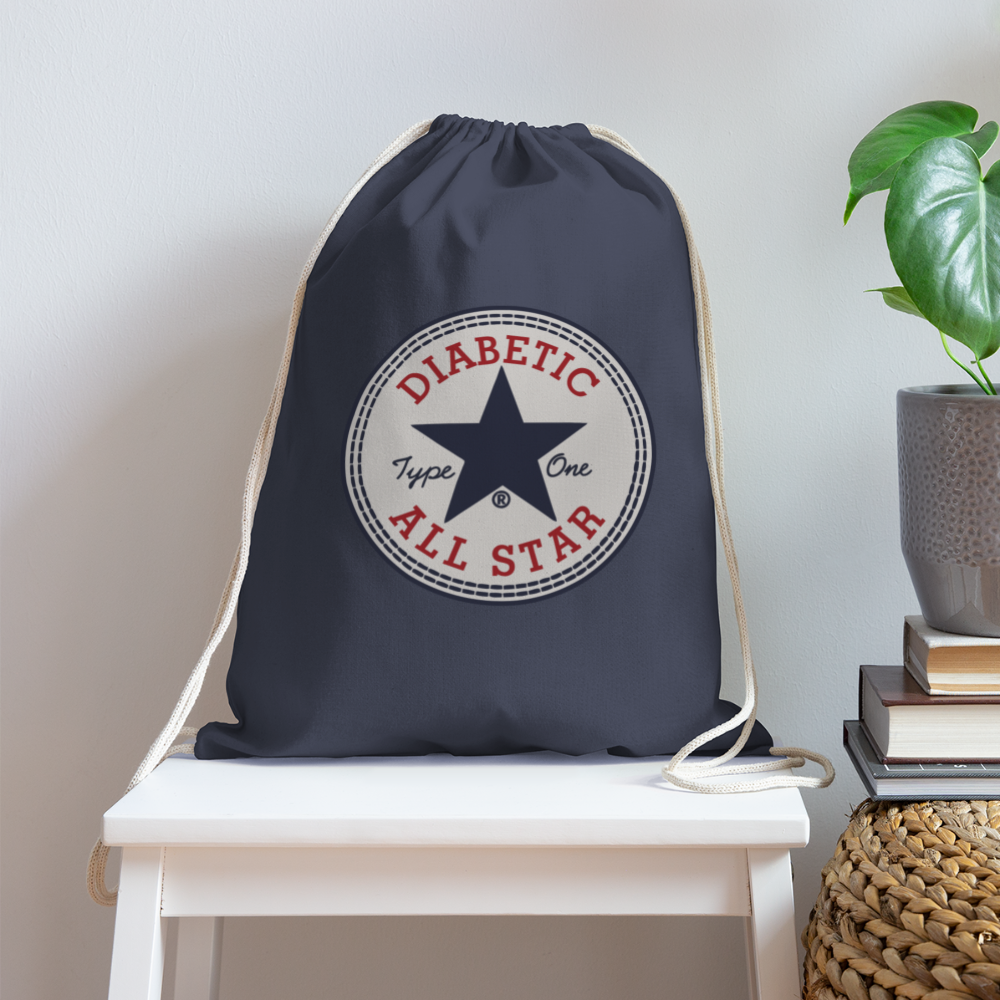 Diabetic Type One All Star Diabetic Supplies Storage Cotton Drawstring Bag - navy