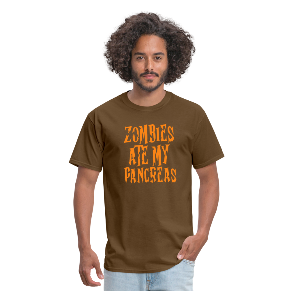 Zombies Ate My Pancreas Diabetic Humor Adult T-Shirt - brown