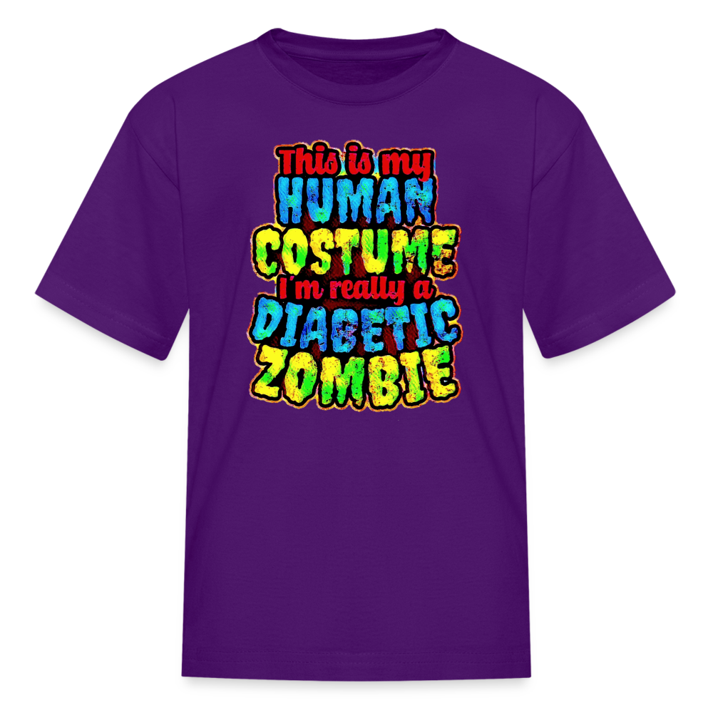 Human Costume & Diabetic Zombie Halloween Funny Kids Youth T-Shirt - purple