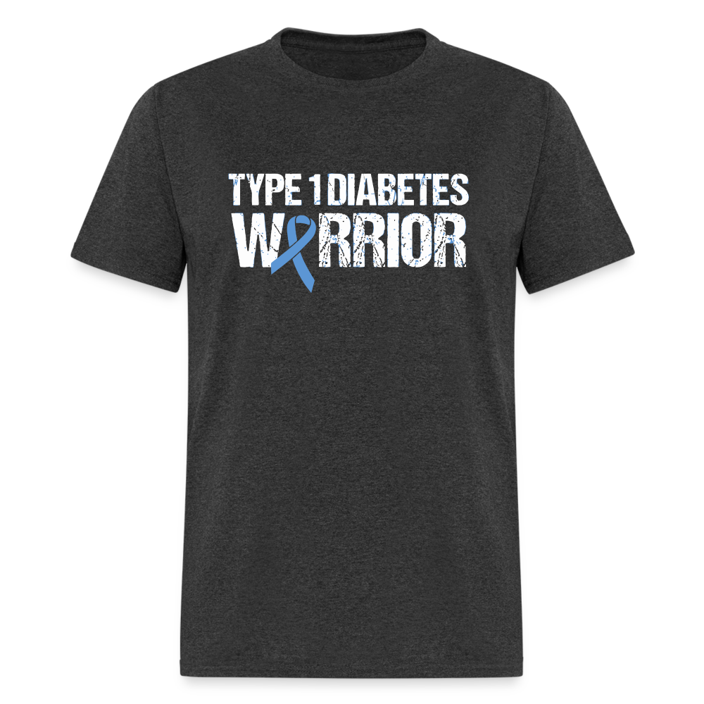 Type 1 Diabetes Warrior Blue Ribbon Pride T-Shirt - heather black