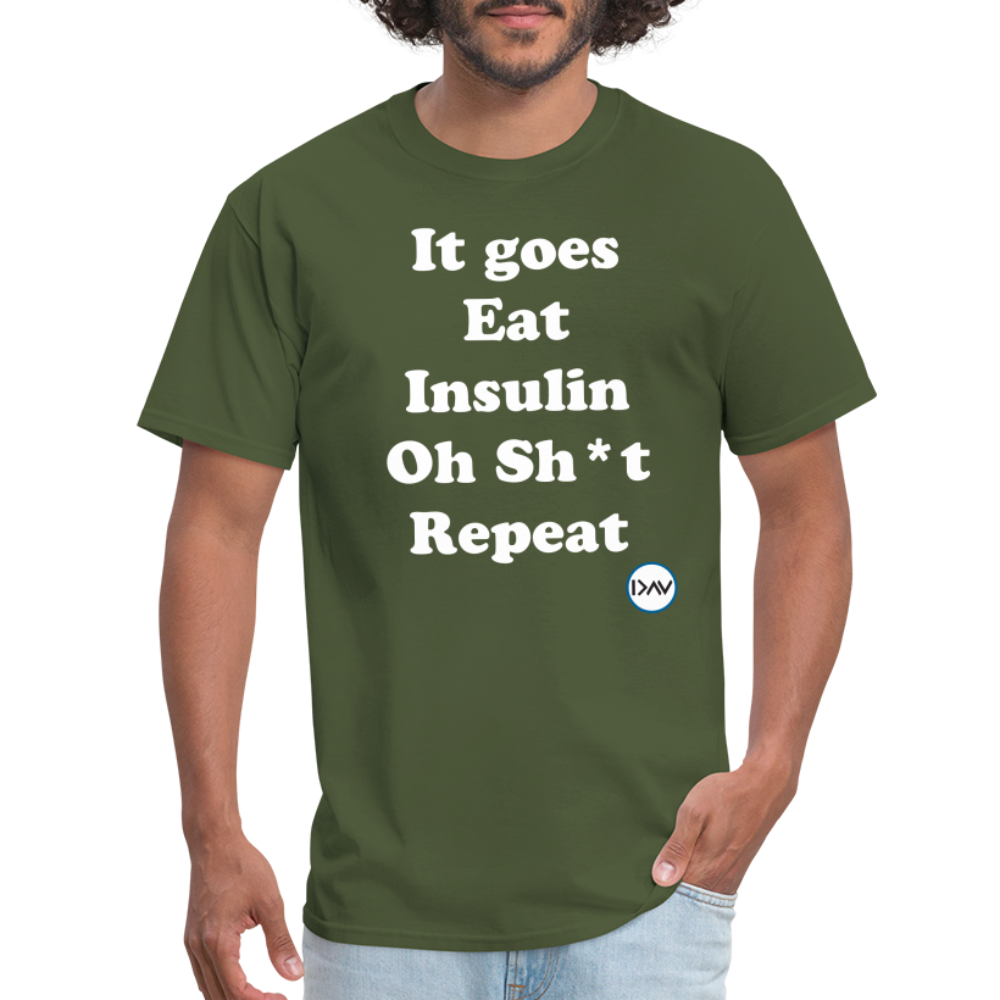 It goes Eat Insulin Oh Sh*t Repeat Parody Unisex Classic T-Shirt - military green