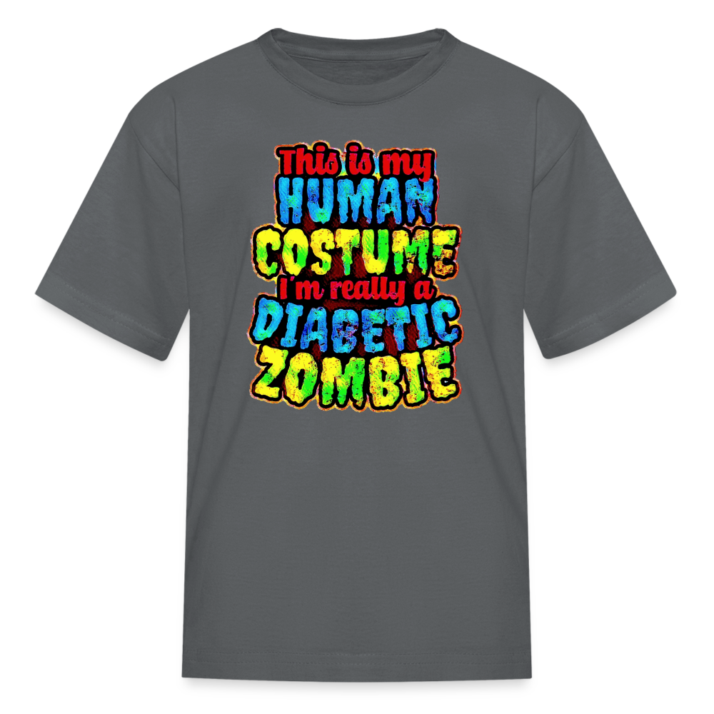 Human Costume & Diabetic Zombie Halloween Funny Kids Youth T-Shirt - charcoal