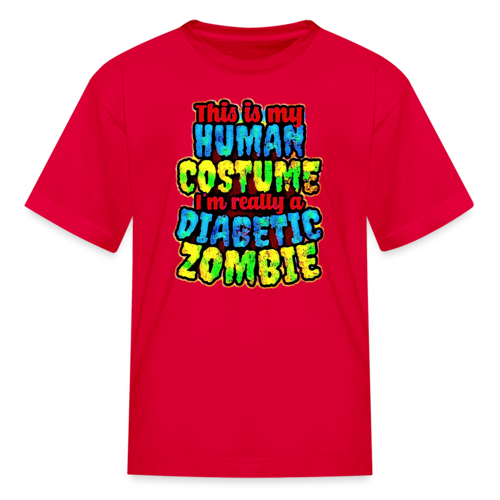 Human Costume & Diabetic Zombie Halloween Funny Kids Youth T-Shirt - red