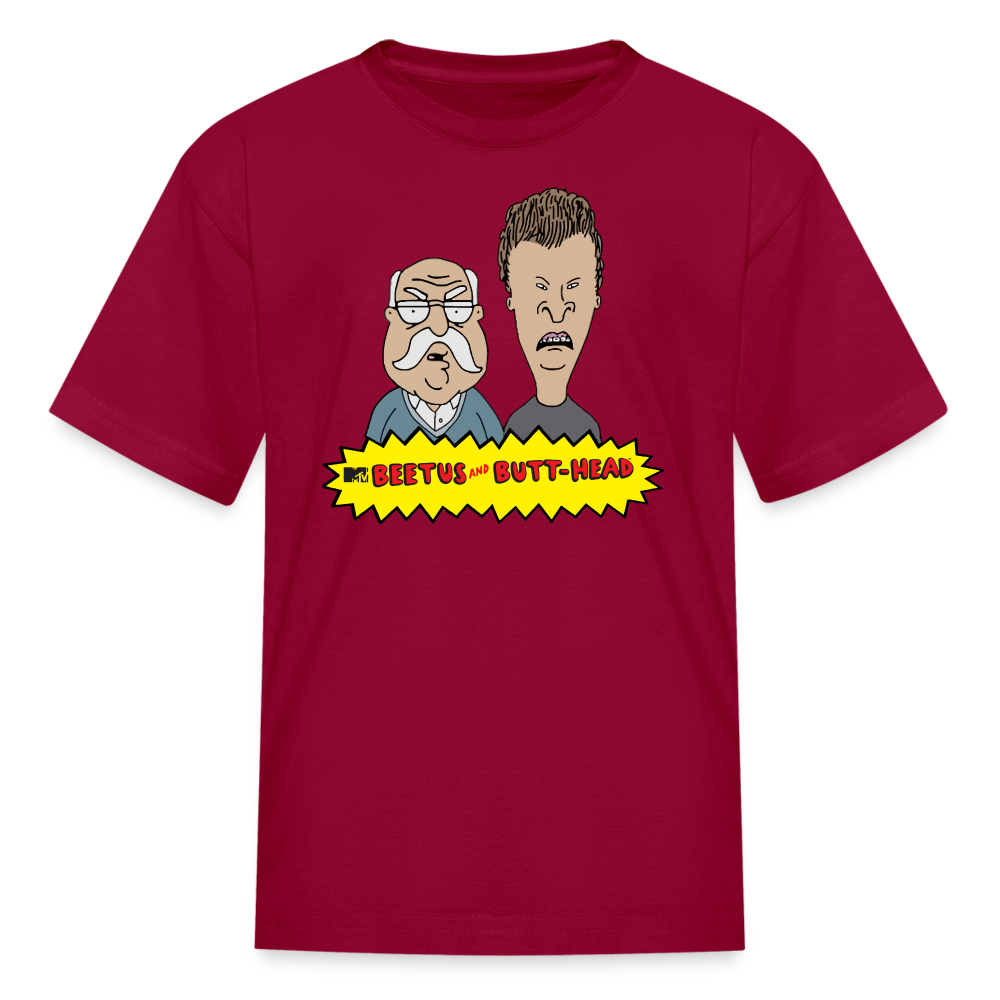 Beetus and Butthead kids diabetes humor T-shirt in dark red