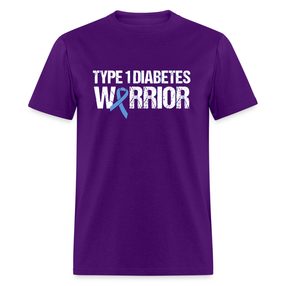 Type 1 Diabetes Warrior Blue Ribbon Pride T-Shirt - purple