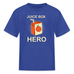 Juice Box Hero Type 1 diabetes awareness kids T-shirt in royal blue