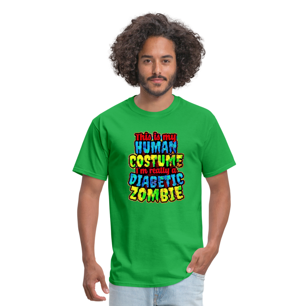 Human Costume Diabetic Zombie T-Shirt Halloween Humor : Unisex Tee Shirt - bright green