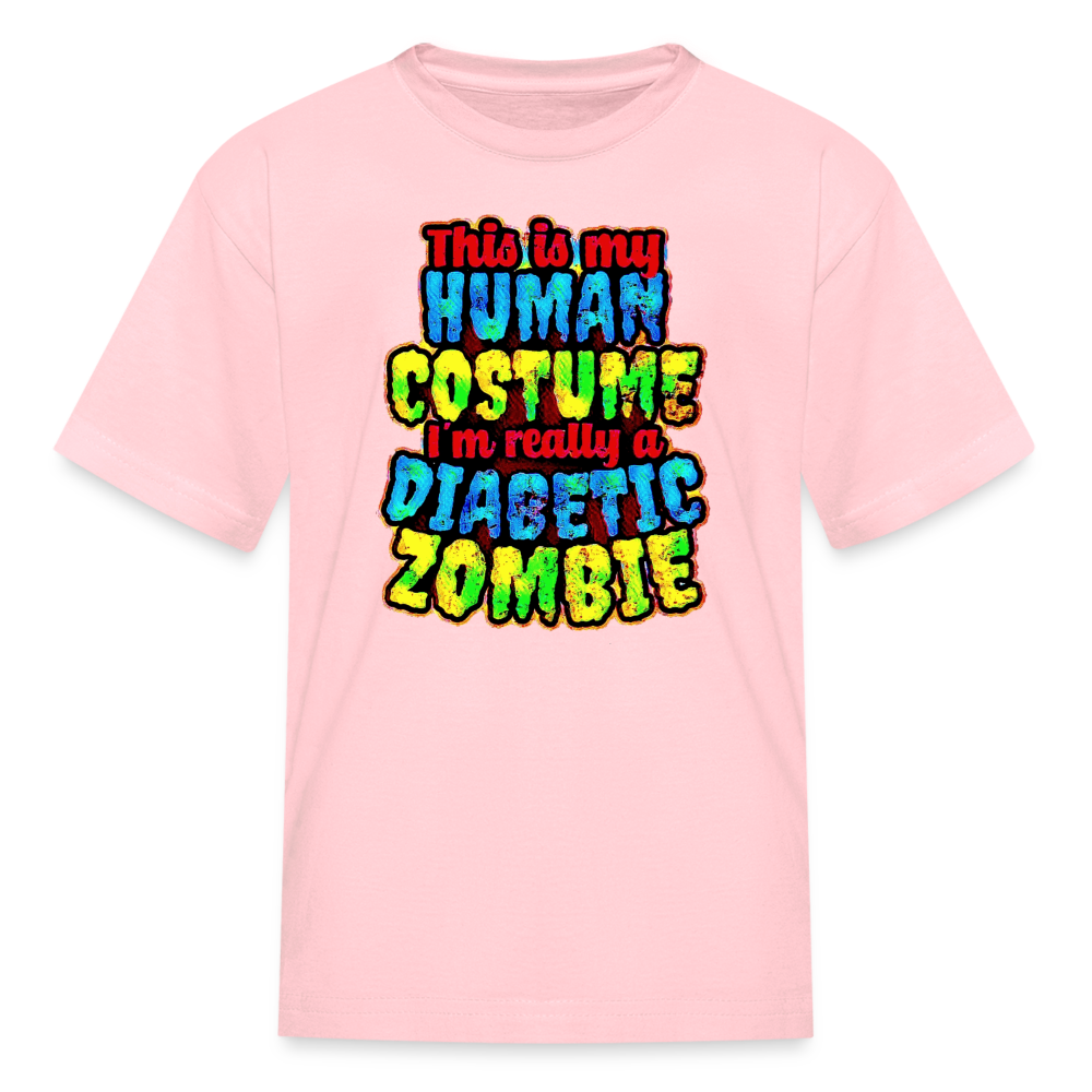 Human Costume & Diabetic Zombie Halloween Funny Kids Youth T-Shirt - pink