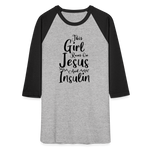 This Girl Runs On Jesus And Insulin Premium Raglan 3/4 Sleeve T-shirt - heather gray/black
