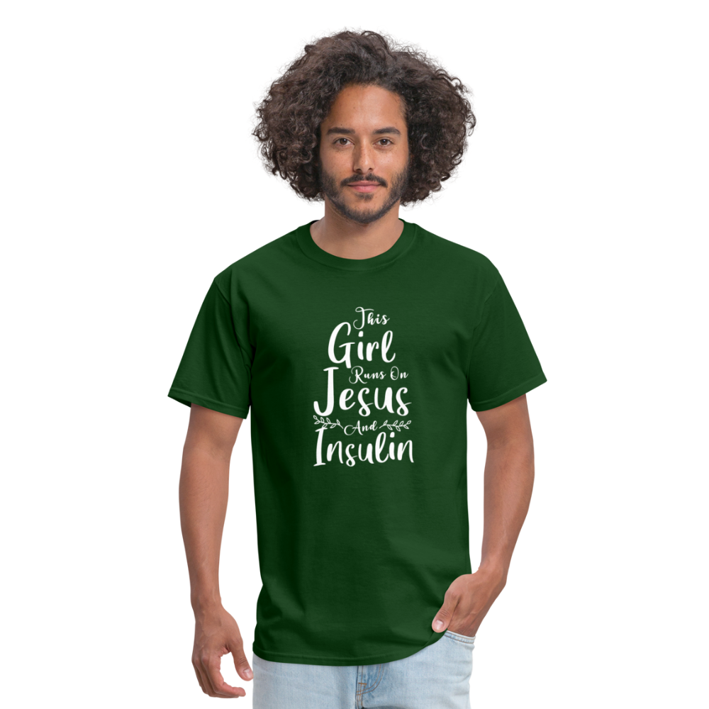 This Girl Runs On Jesus And Insulin Diabetes Awareness Unisex Classic T-Shirt - forest green