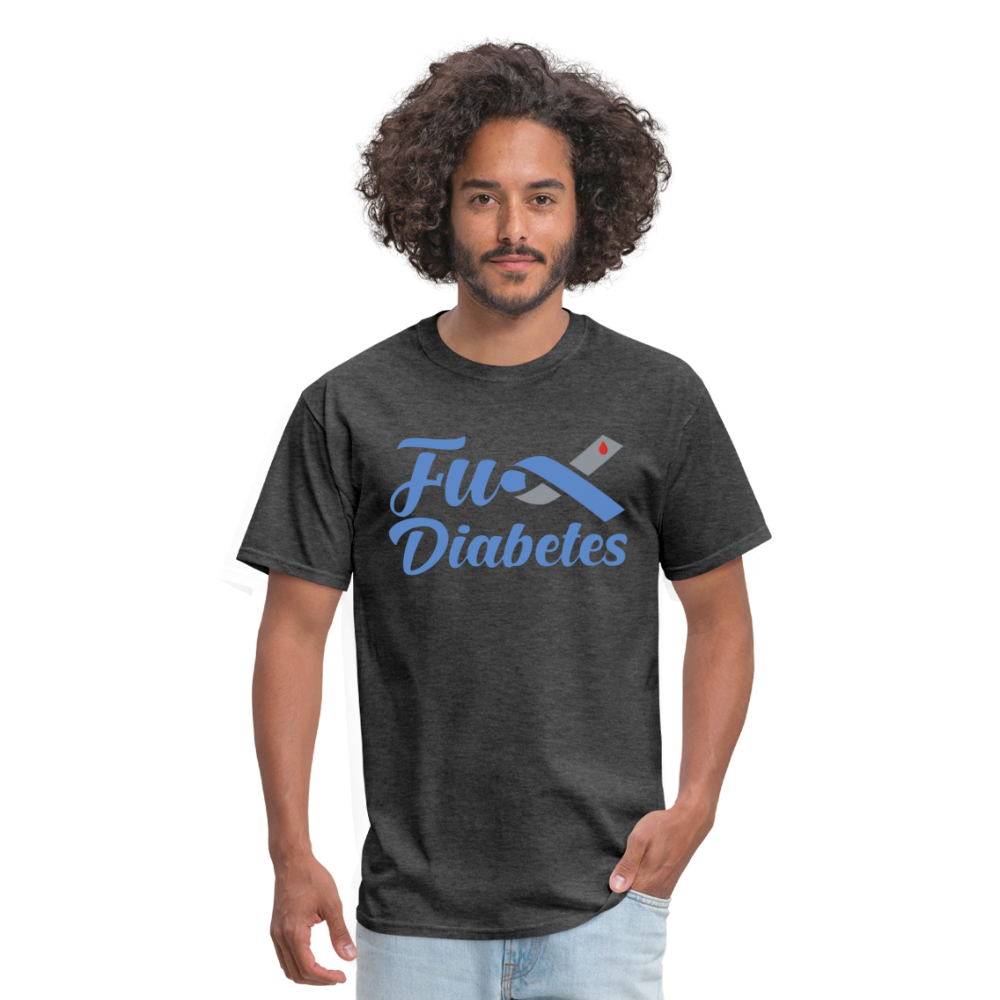 Fu*K Diabetes Blue Ribbon Diabetic Awareness Unisex T-Shirt - heather black