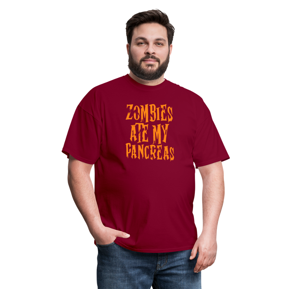 Zombies Ate My Pancreas Diabetic Humor Adult T-Shirt - burgundy