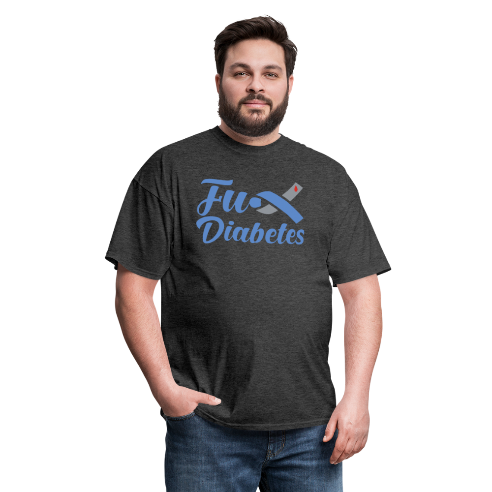 Fu*K Diabetes Blue Ribbon Diabetic Awareness Unisex T-Shirt - heather black