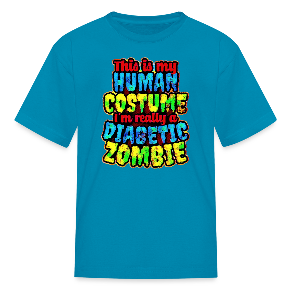 Diabetic zombie Halloween Type 1 diabetes kids T-shirt in turquoise
