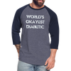 Worlds Okayest Diabetic Humor Premium Softstyle Unisex Raglan Baseball T-Shirt - heather blue/navy