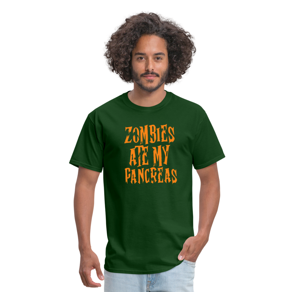 Zombies Ate My Pancreas Diabetic Humor Adult T-Shirt - forest green