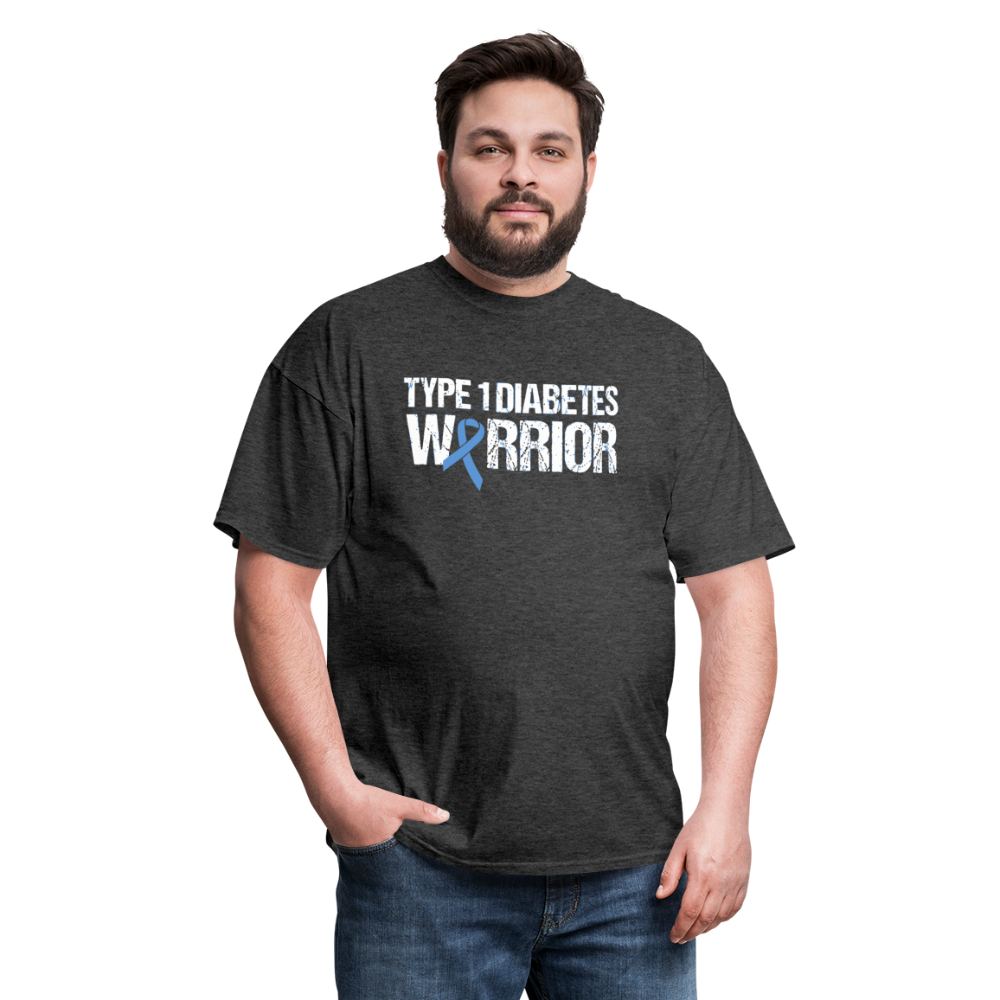 Type 1 Diabetes Warrior Blue Ribbon Pride T-Shirt - heather black