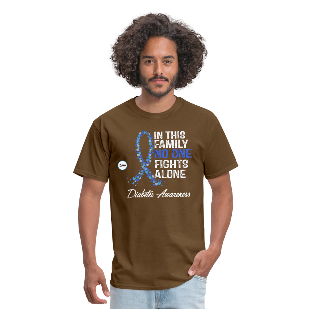 Family No One Fights Alone Diabetes Awareness Adult Unisex T-Shirt - brown