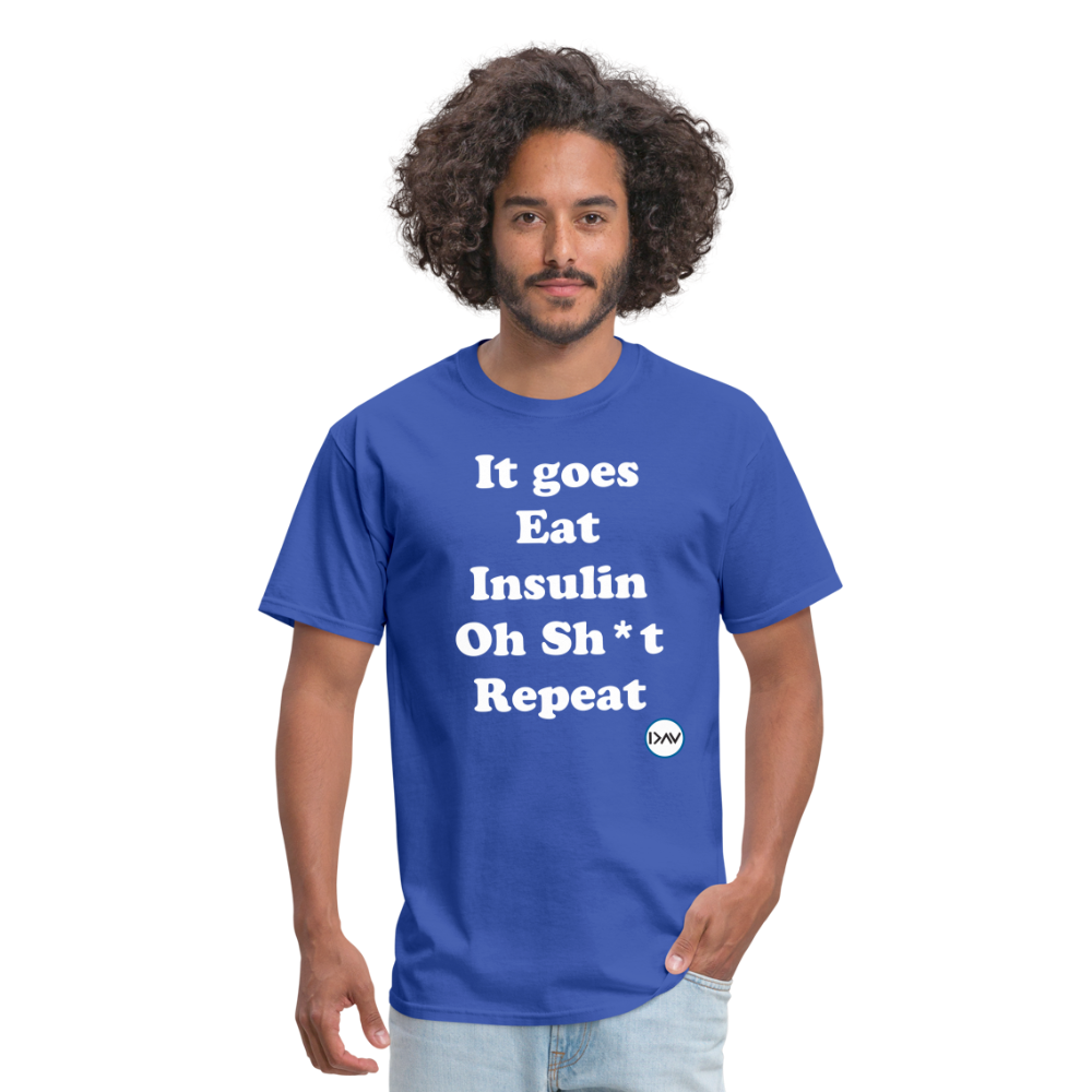 It goes Eat Insulin Oh Sh*t Repeat Parody Unisex Classic T-Shirt - royal blue